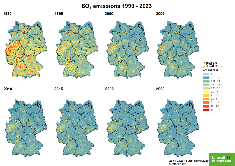  Sulphur dioxide emissions 1990-2023 