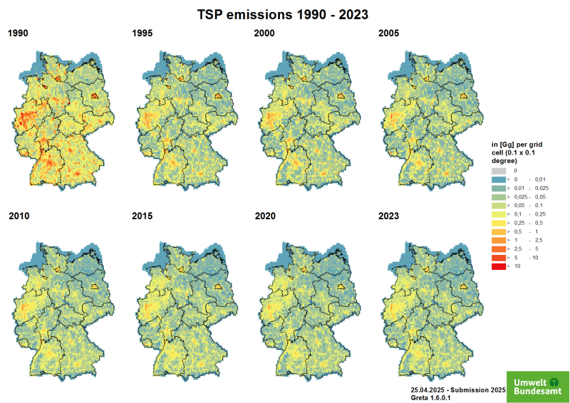  emissions of Total Suspened Particles (TSP) 1990-2023 