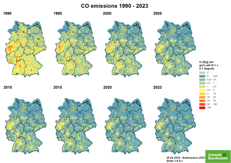  Carbon monoxide emissions 1990-2023 