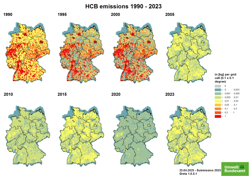  Hexachlorobenzene (HCB) emissions 1990-2023 