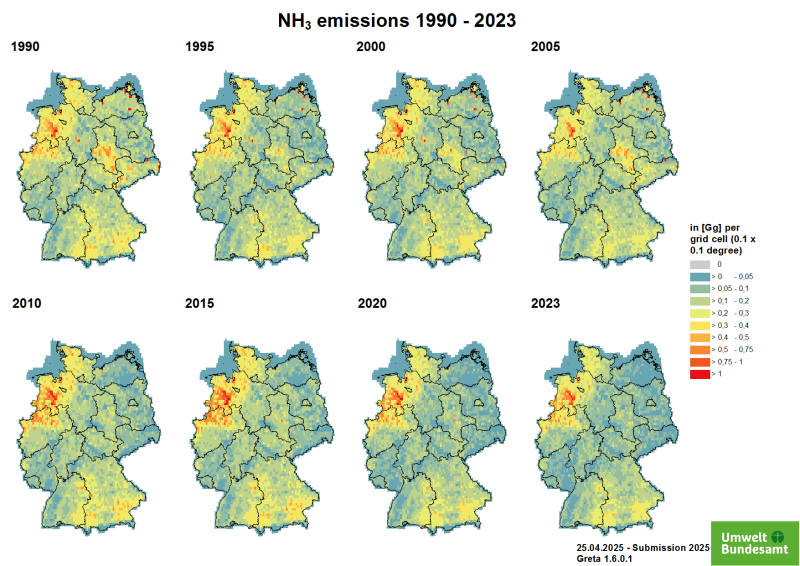  Ammonia emissions 1990-2023 