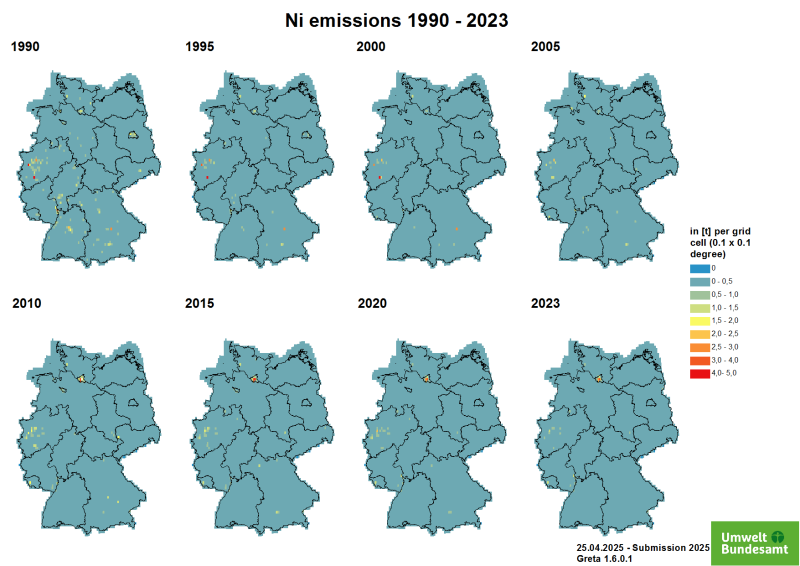  Nickel (Ni) emissions 1990-2023 