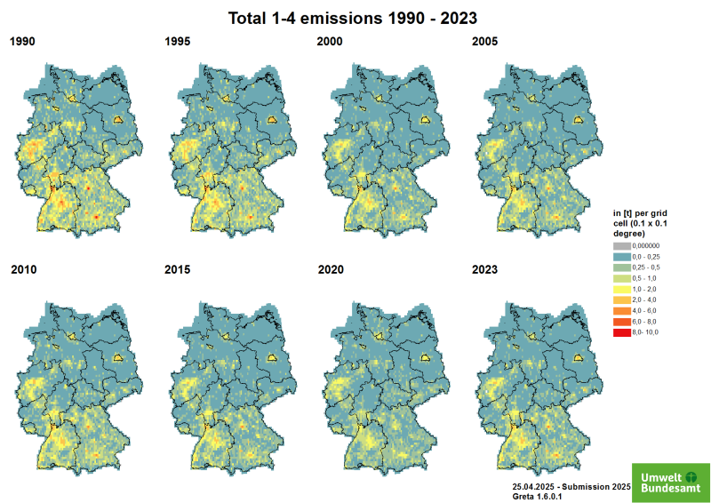  PAH 1-4 emissions 1990-2023 