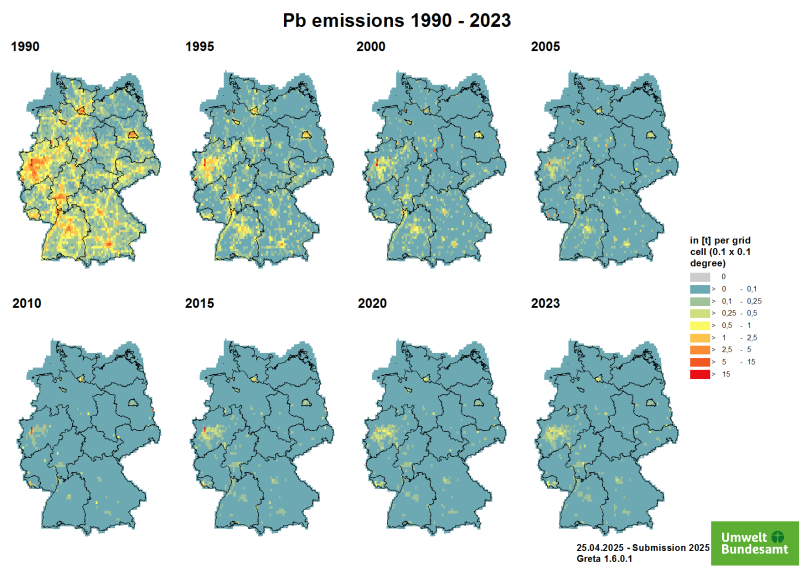  Lead (Pb) emissions 1990-2023 