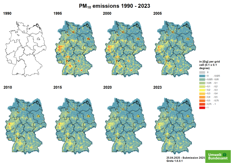  PM10 emissions 1990-2023 