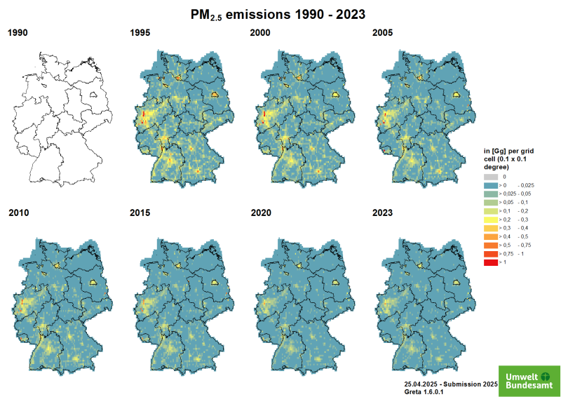 PM2.5 emissions 1990-2023 
