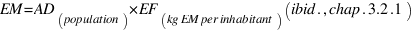 EM = AD_(population) * EF_(kg EM per inhabitant) (ibid., chap. 3.2.1)