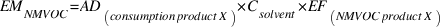 EM_NMVOC = AD_(consumption product X) * C_solvent * EF_(NMVOC product X)